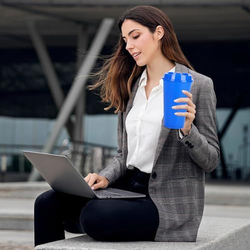 20 Pack Reusable Coffee Cups with Lids 16 oz Plastic Tumblers Travel Mug Iced Coffee Cup for Adults and Women Hot and Cold Drinks, Microwaveable (Blue) - Image 4