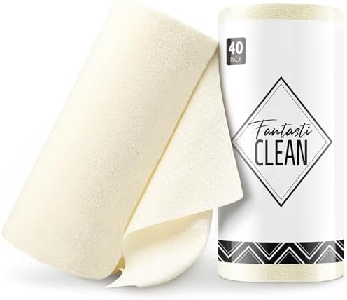 Fantasticlean Microfiber Cleaning Cloth Roll- 40 Sheets, 12" x 12" (Beige) by Fantasticlean
