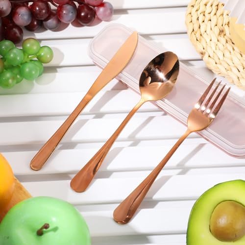 Yinkin 4 Pack Travel Silverware Set with Case for Lunch,Gold - Image 4