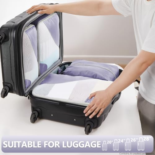 OlarHike Packing Cubes for Travel,Gifts for Women Mom,Anti-Tearing Suitcase Organizer for Luggage with Shoe & Hanging Toiletry Bag,Vacation Essentials & Accessories for Cruise Ship,8 Set,Purple Gray - Image 6