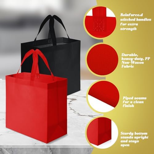 Reginary 100 PCS Non Woven Tote Bags Bulk,Red,Black - Image 5