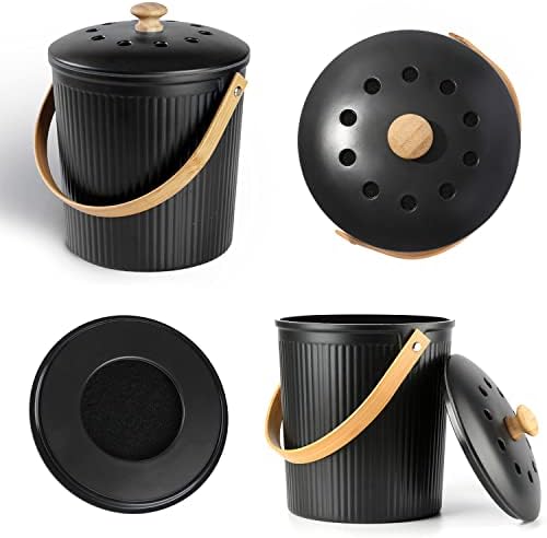 Countertop Compost Bin, LALASTAR Compost Bin Kitchen with Lid, Made of Sustainable Bamboo Fiber, Indoor Food Composter for Kitchen, Odorless, 1 Gallon, Black - Image 6