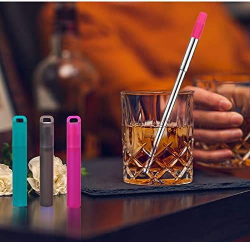 NAIVELY-Metal Reusable Straws, 2 Pack Collapsible Portable Stainless Steel Straws, with Plastic Housing Silicone Tips and Cleaning Brush, Retractable Portable Pocket Drinking Straws - Image 7
