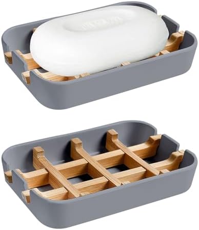 Aoheuo Modern Bamboo Fiber soap Holder and soap Dish Combination (Removable),5.12 Long by 3 Wide, 0.98 inches high, Used in Kitchens, bathrooms, and bar Sinks (Gray(2 Pack)) by Aoheuo