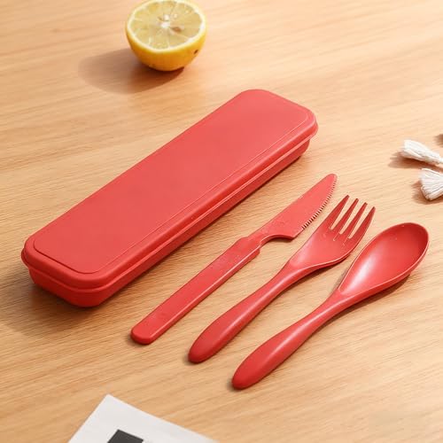 Wheat Straw Travel Cutlery 3pk Portable Knife Fork Spoon with Storage Case - Image 4