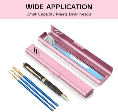 Travel Toothbrush Case, 2Pack Portable Toothbrush Holders, Durable Aluminum Toothbrush Storage Box, Small Breathable Manual Toothbrush Container for Traveling, Camping, Business Trip - Pink - Image 6