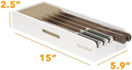 SpaceAid Knife Drawer Organizer Bamboo Insert Dock, Kitchen Steak Knives Holder Organizers Block for Drawer in Storage Organization (Small, White) - Image 5