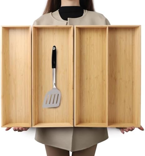 BAMOTTO CRAFTBAMBOO Large Long V-Shaped Bamboo Drawer Organizer Set of 3 by BAMOTTOCRAFTBAMBOO