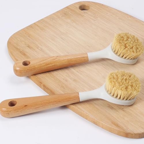 3pcs Wooden Dish Brush,Natural Sisal Bristle Kitchen Scrubber | Short Medium Long Wood Handle Brush,Eco Friendly Non Scratch Pot Cleaner (3‑Pack Long Round‑Head) - Image 5