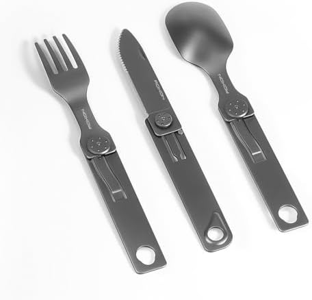 ROXON 3-in-1 Camping Utensils Set (Knife, Spoon, Fork) Titanium-Plated Grey - Image 4