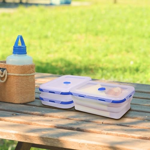 3 Pack Translucent Collapsible Silicone Food Storage Containers with Lids, 40.6oz Bento Lunch Boxes, for Kitchen, Office, Camping, Travel, BPA Free - Image 3