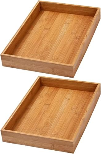 YBM Home Bamboo Drawer Organizer Storage Box for Kitchen Drawer, Junk Drawer, Office, Bedroom, Children Room, Craft, Sewing, and Bathroom, 2 Pack 10x14x2 inch by YBMHome