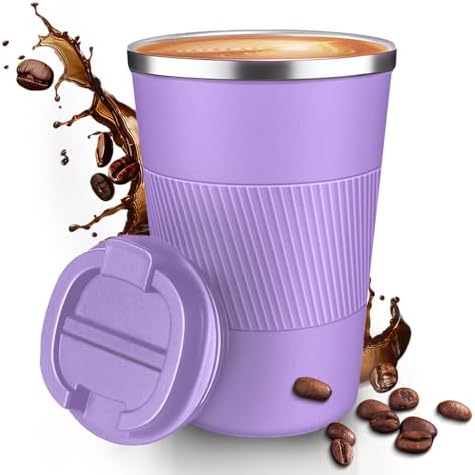 12OZ Travel Coffee Mug Insulated Coffee Cup with Spill Leak Proof Lid, Portable Stainless Steel Tumbler Reusable Hot and Cold Water Mug for Car, Daily, Camping- Purple by Unknown