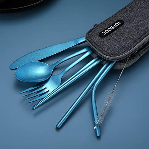 Portable Stainless Steel Flatware Set, Travel Camping Cutlery Set, Portable Utensil Travel Silverware Dinnerware Set with a Waterproof Case (Light Blue) - Image 3