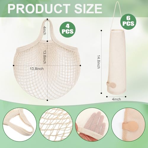 22 Pack Reusable Produce Bags Washable - Cotton Mesh Grocery Bags Lightweight Hanging Storage Bag Breathable Durable Net Shopping Sack for Vegetables Fruits - Image 3