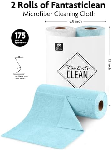 Fantasticlean Microfiber Cleaning Cloth Roll-60 Sheets,12"x12"(White, Blue) - Image 4