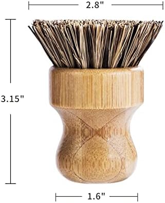 Palm Pot Brush- Bamboo Round 6 Packs Mini Dish Brush Natural Scrub Brush Durable Scrubber Cleaning Kit with Union Fiber and Tampico Fiber for Cleaning Pots, Pans and Vegetables - Image 3