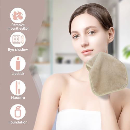 Nugilla Makeup Remover Cloths, 8 Packs Makeup Remover Towels Reusable Face Wash Cloth, Soft Microfiber Face Cloth for Women(Beige) - Image 2