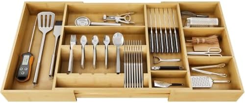 Bamboo Expandable Kitchen Drawer Organizer, 17.7-29.5 in,Natural by Home