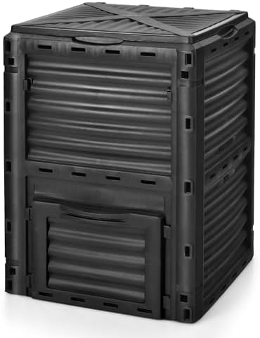 Goplus Compost Bin, 80 Gallon (300 L) Large Outdoor Composting Box w/Top Flip Latch-on Lid, Bottom Exit Door, BPA Free Material, Grass Food Trash Composter Barrel for Garden Yard (Black) by Goplus
