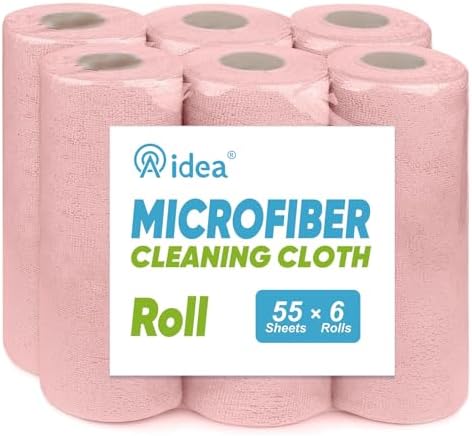 AIDEA Microfiber Cleaning Cloth 330 Sheets 6 Roll, Pink Towels, 11×9" by AIDEAHOME