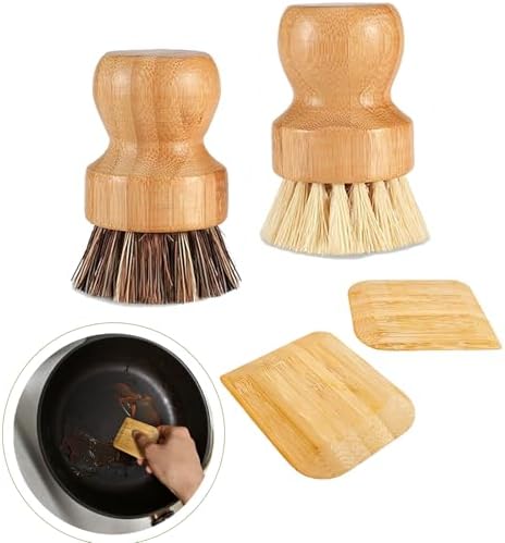 Bamboo Dish Scrub Brush with Bamboo Pan Scraper by kep-Mve