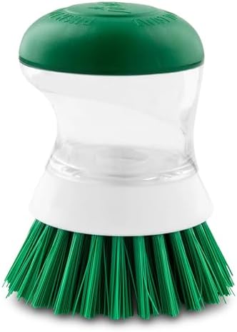 Libman Palm Brush with Soap Dispenser – Dish Brush for Pots, Pans & Kitchen Sink Cleaning – Ergonomic Grip, Non-Leaking Button, Durable Angled Bristles – Recycled PET Fibers – 4” x 3.25” - Image 2