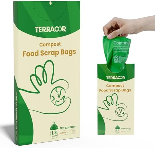 1.3 to 1.6 Gallon Compostable Trash Bags, 35 Count Green Compost Bags for Countertop Bin, Food Waste, Dispenser Packs Organic Biodegradable Bags BPI Certified Meet ASTM D6400 Standard by TerracorPackaging