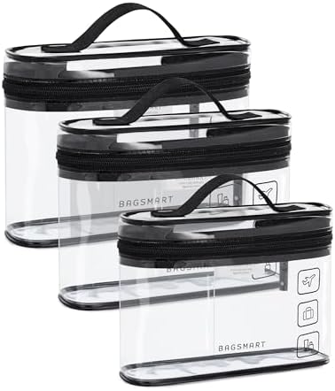BAGSMART TSA Approved Toiletry Bag, 3 Pack Clear Makeup Cosmetic Bag Organizer, Quart Size Travel Bag for Toiletries, Carry-on Travel Accessories Essentials, Black-3pcs by BAGSMART