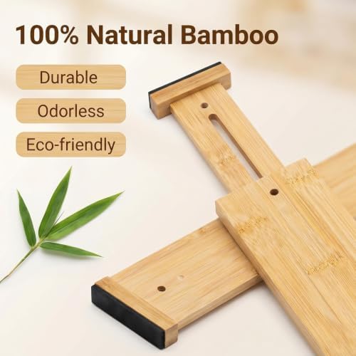Joyeee Kitchen Drawer Dividers 8 Pack, 16.9-22" Adjustable Bamboo Drawer Organizer, 2.28" High Expandable Utensils Separators for Closet, Dresser, Bathroom, Bedroom - Image 2