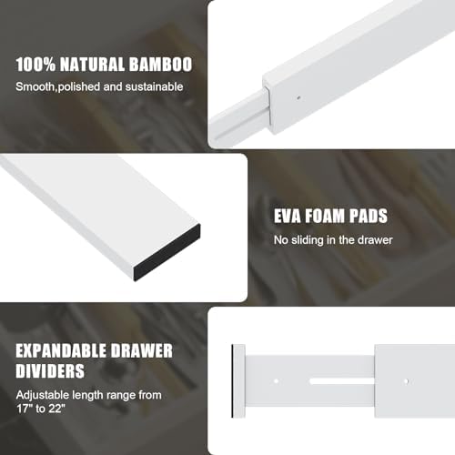 Bamboo Drawer Dividers, Adjustable Drawer Organizers, Fits 17.6–21" Drawers - Image 7