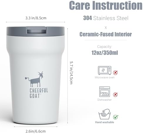 CHEERFUL GOAT Travel Coffee Mug, Ceramic Travel Mug with Lid (Grey) - Image 2