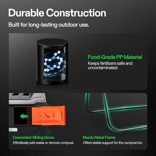 VIVOSUN Outdoor Tumbling Composter Dual Rotating Batch Compost Bin, 43 Gallon Orange Door - Image 5
