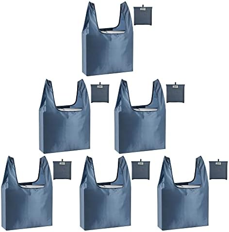 Large Reusable Bags Shopping Washable Foldable 6 Pack Grocery Bags Heavy Duty Lightweight Folding Gift Tote Bags Durable Polyester Gray by CiCiGo