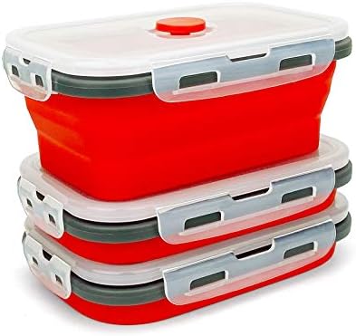 CARTINTS Set of 3 Collapsible Food Storage Containers with Lids, Collapsible Silicone Bowls, Silicone Lunch Containers, For Meal Prep, Camping, Travel, Microwave and Freezer Safe,500ml,Red - Image 2