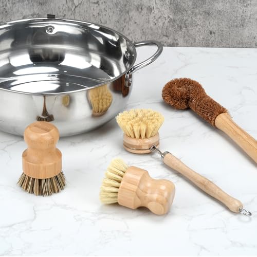 4 Piece Bamboo Dish Brush Set - Image 4