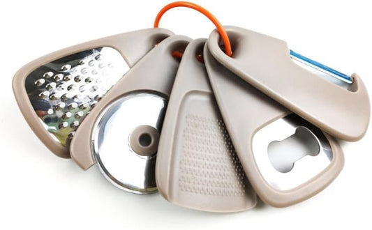Kitchen Gadgets Set 5 Pieces, Space Saving Cooking Tools Kitchen Accessories-Garlic/Ginger Grinder, Cheese Grater, Vegetable/Fruit Peeler, Pizza Cutter, Bottle Opener, Gadgets Gift Set by WMM