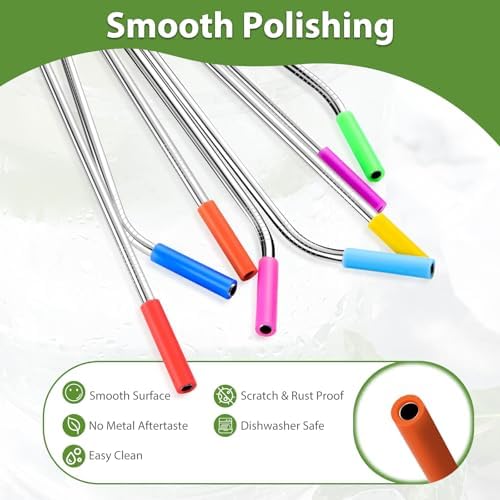 Lazycorner 16 Pcs Metal Straw Reusable 8.5" 10.5" 6mm Stainless Steel Straws for Tumblers 20oz-32oz, Silver Drinking Straws with Silicone Tips, 4 Straw Cleaner Brush, 1 Travel Case - Image 6