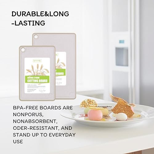 Cutting Board for Kitchen, Wheat Straw Fiber Cutting Board, Dish Washer Safe, w/Juice Grooves for Meat, Veggies,Easy Grip Handle, Non-slip Surface,Eco-friendly,Serveware Accessories 2 PACK - Image 2