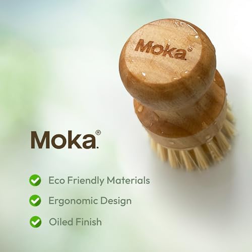 Moka Bamboo Dish Brush - Eco Friendly Scrub Brush with Natural Bristle - Premium Bamboo Dish Scrubber for Kitchen Cleaning, Dishes, Pots, and Pans - Sustainable and Durable (Single Brush) - Image 2
