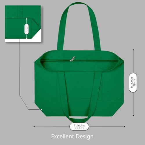 TOPDesign 6-Pack Canvas Tote Bags with an External Pocket, Reusable Grocery Shopping Bags, Top Zipper Closure, Daily Essentials (Green) - Image 5