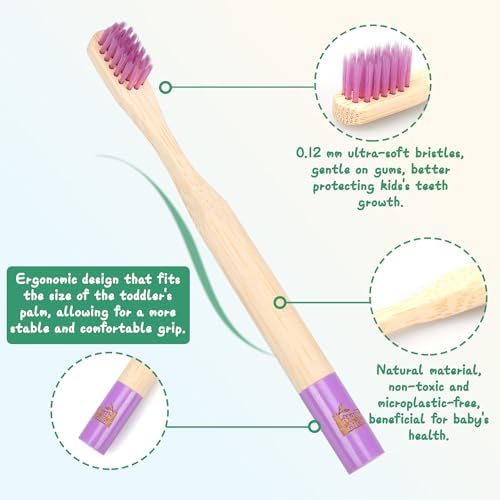 Kids Bamboo Toothbrushes, BPA-Free Soft Bristles, Eco-Friendly Natural Wooden Toddler Toothbrush, 6-Pack Travel Toothbrushes Set for Children - Image 2