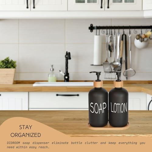 Black Soap Dispenser Bathroom Set, Set with Glass Dispenser, Bamboo Pumps & Tray. Hand and Lotion Suitable for Farmhouse Decor - Image 3