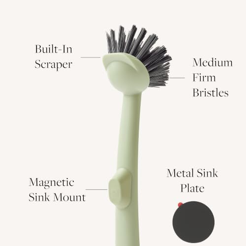 Earth & Mango Magnetic Dish Brush & Scraper, Snaps to Sink, Moss Green - Image 4
