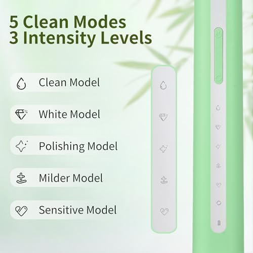 Sonic Electric Toothbrush with Bamboo Heads, Light Green - Image 4