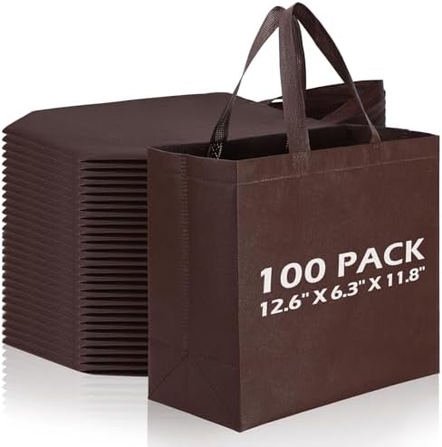 Reginary 100 PCS Non Woven Tote Bags Bulk,Brown by Reginary