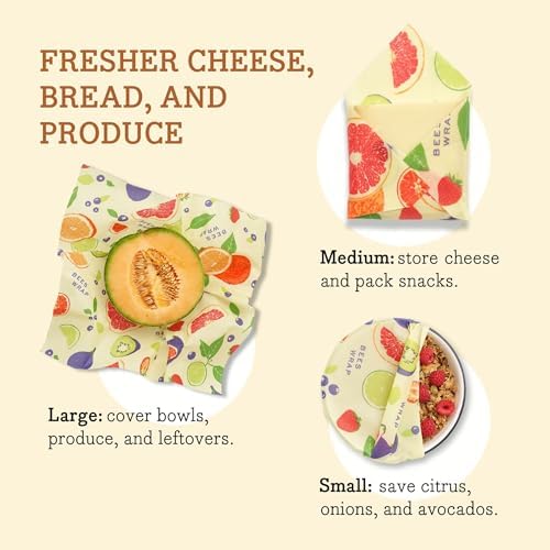 Bee's Wrap Beeswax Food Wraps, 3 Pack Assorted - Fresh Fruit - Image 4