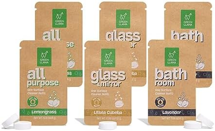 Green Llama Eco-Friendly Cleaning Tablet Variety Pack - Multi-Surface, Glass & Bathroom Cleaner Refills, Compostable, Plant-Based, Family & Pet Safe - Sample Pack with 6 Tablets by GreenLlama