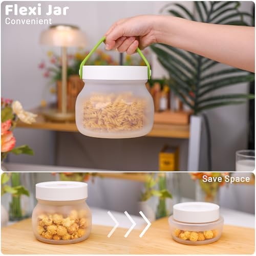 Collapsible Silicone Food Storage Jars with Airtight Lids - Vacuum Compression & Leakproof Design - 6-Piece Set - Microwave, Freezer & Dishwasher Safe - Space Saving Pantry Organization - Image 4