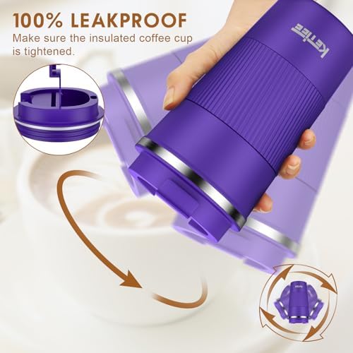 KETIEE 12oz Coffee Mug: Vacuum Insulated Coffee Cup with Leakproof Lid, Travel Coffee Mug Stainless Steel Double Walled Reusable Coffee Cup for Hot and Cold Water Tea (Purple) - Image 3